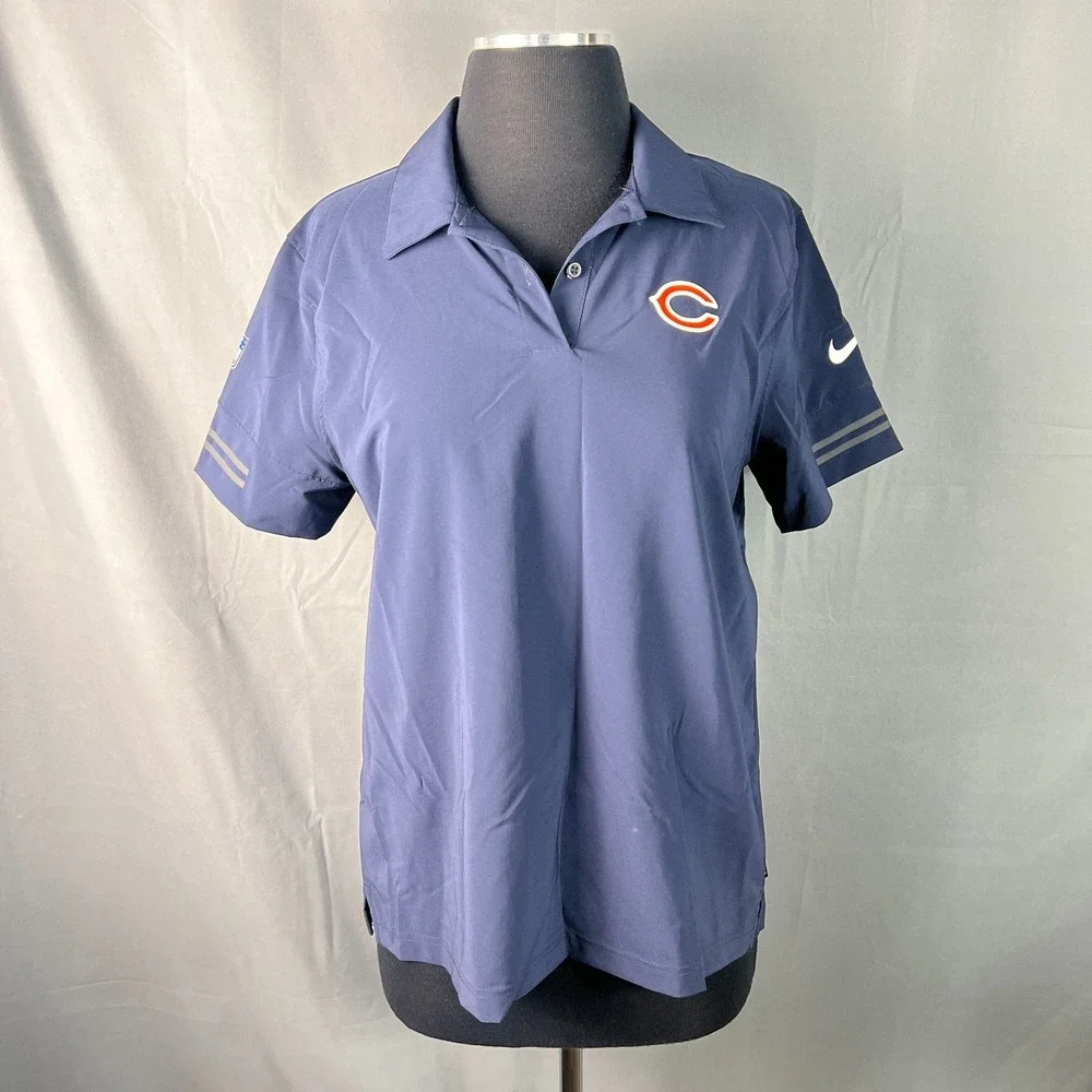 Chicago Bears Football Polo Shirt Womens Medium Navy Nike Dri Fit On Field NFL